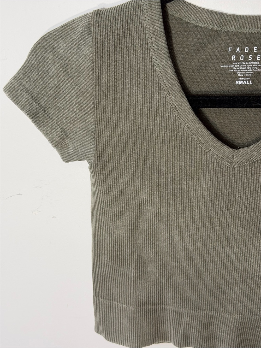 FADED ROSE Olive Ribbed V-Neck Short Sleeve Top